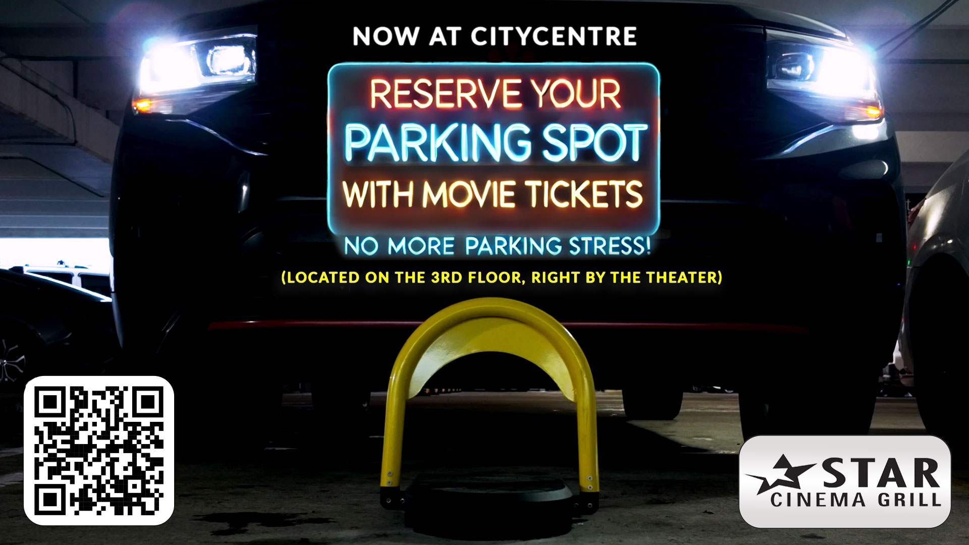 ParkVIP branded reserved-space campaign at cinema location